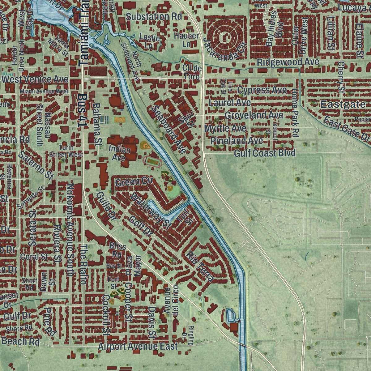 Close-up 1 of the Venice, Florida map artwork
