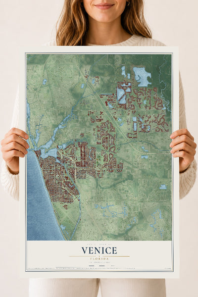 Venice, Florida map print, 18" x 24" Archival Matte Print mockup