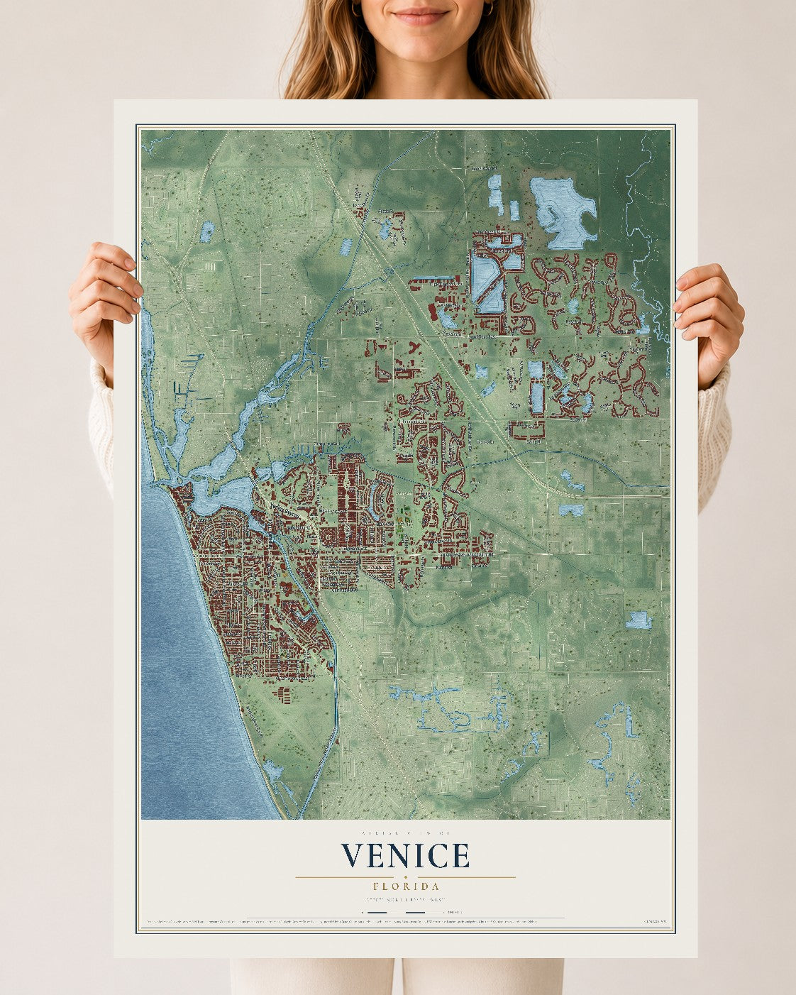Venice, Florida map print, 24" x 36" Archival Matte Print mockup