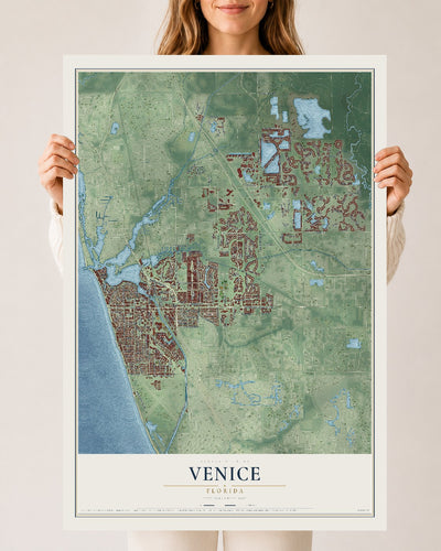 Venice, Florida map print, 24" x 36" Archival Matte Print mockup