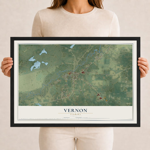 Map of Vernon, Florida, 12 x 18 inch print in a black wood frame