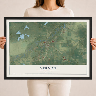 Vernon, Florida map print, 18" x 24" W/ Black Ayous Wood Frame mockup