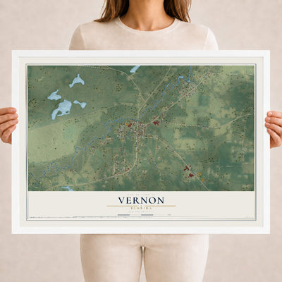 Vernon, Florida map print, 18" x 24" W/ White Ayous Wood Frame mockup
