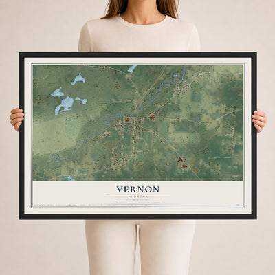 Vernon, Florida map print, 24" x 36" W/ Black Ayous Wood Frame mockup