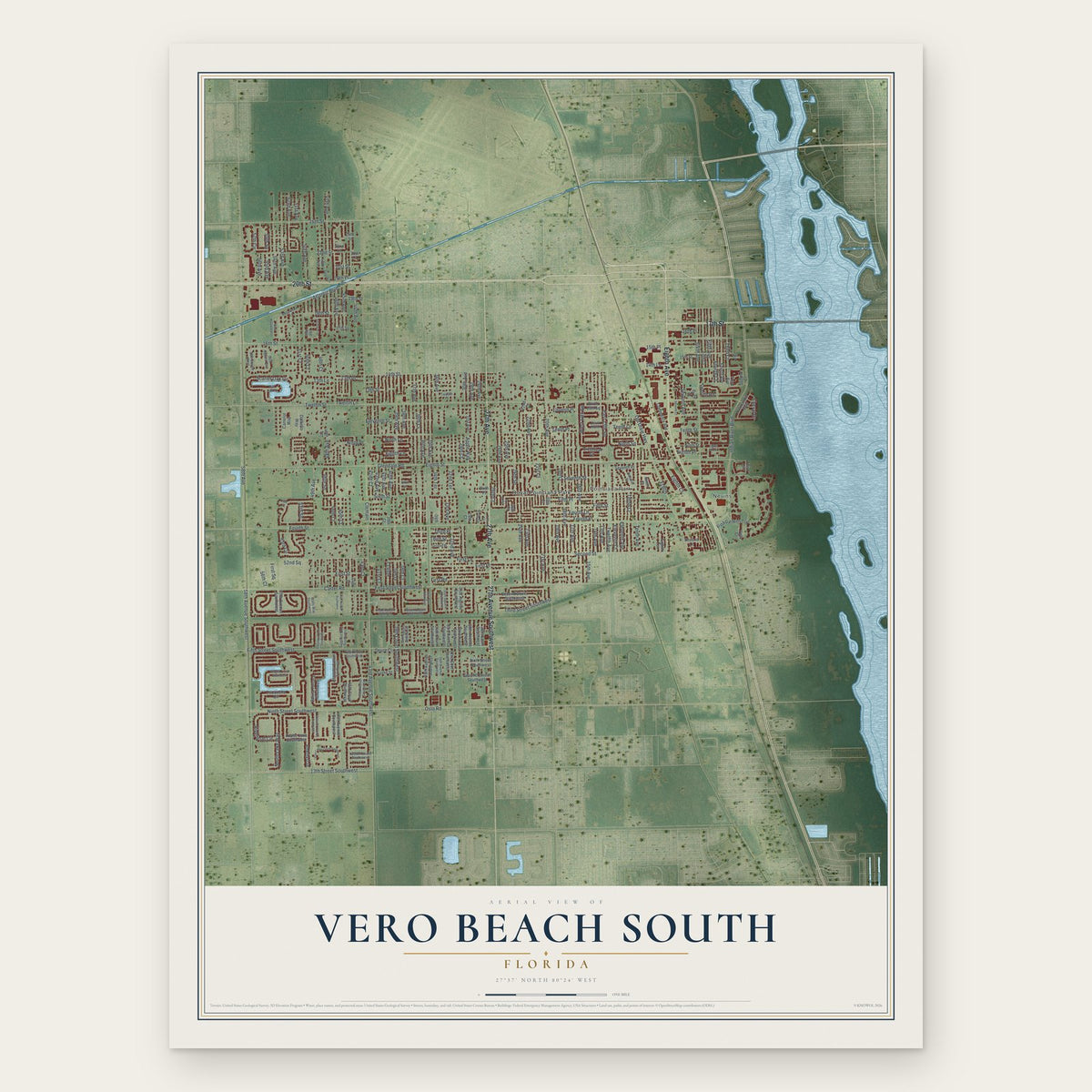 Vero Beach South, Florida map print, the full design