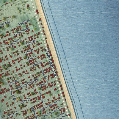 Close-up of the map of Vilano Beach, Florida print showing street and building detail