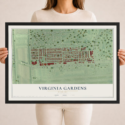 Virginia Gardens, Florida map print, 18" x 24" W/ Black Ayous Wood Frame mockup