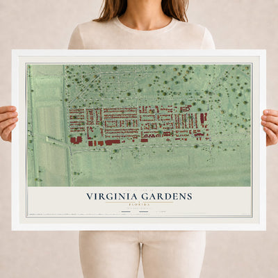 Virginia Gardens, Florida map print, 18" x 24" W/ White Ayous Wood Frame mockup