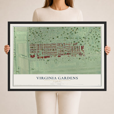 Virginia Gardens, Florida map print, 24" x 36" W/ Black Ayous Wood Frame mockup