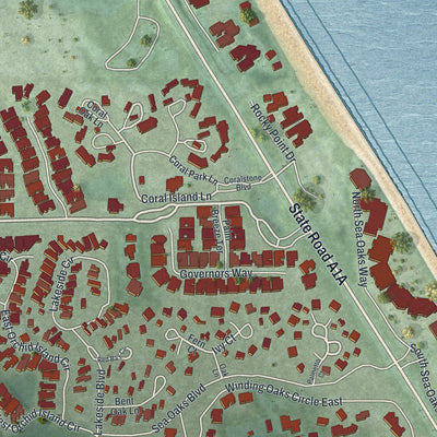 Close-up of the map of Wabasso Beach, Florida print showing street and building detail