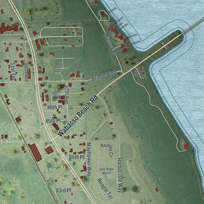 Close-up of the map of Wabasso, Florida print showing street and building detail