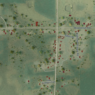 Close-up of the map of Wacissa, Florida print showing street and building detail