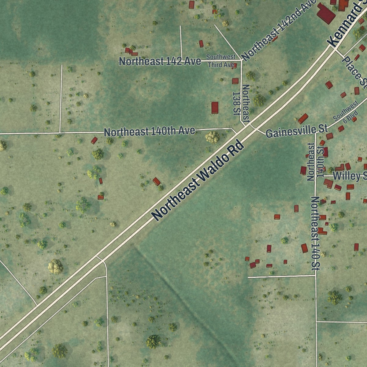 Close-up 2 of the Waldo, Florida map artwork
