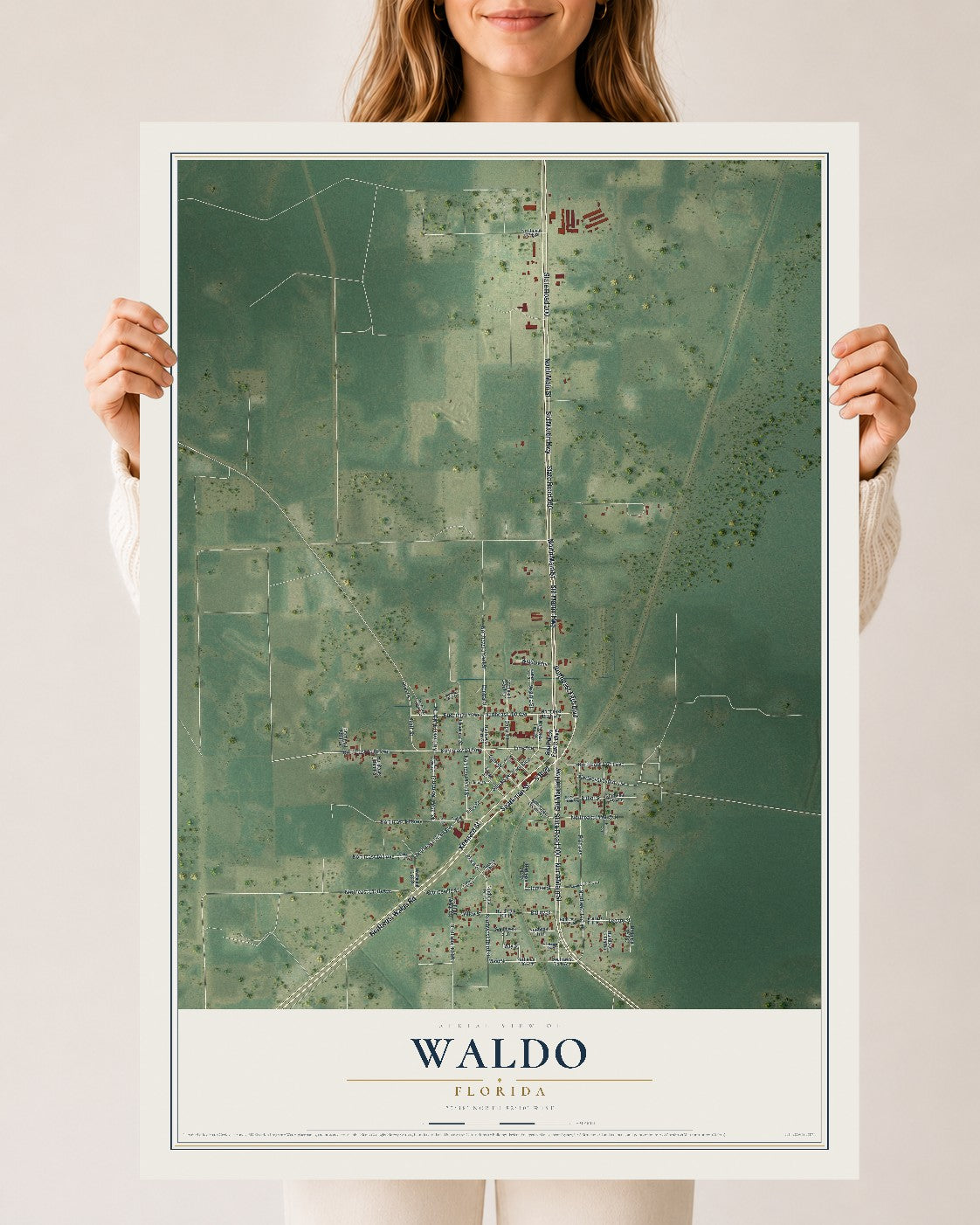 Waldo, Florida map print, 24" x 36" Archival Matte Print mockup