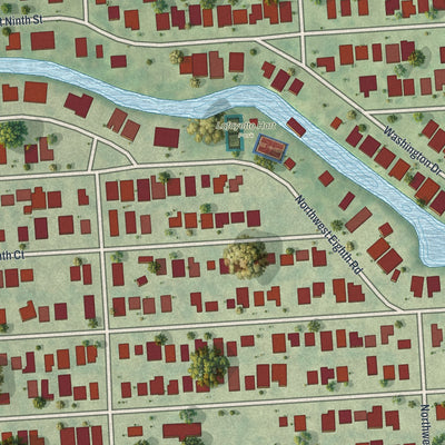 Close-up of the map of Washington Park, Florida print showing street and building detail