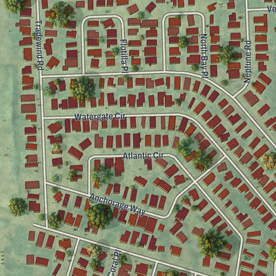 Close-up of the map of Watergate, Florida print showing street and building detail