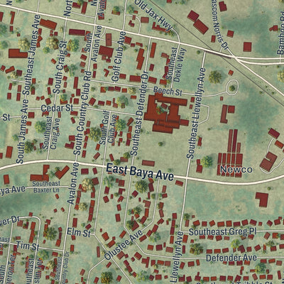 Close-up of the map of Watertown, Florida print showing street and building detail