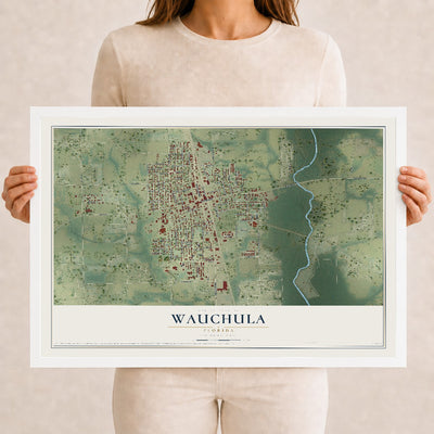 Wauchula, Florida map print, 12" x 18" W/ White Ayous Wood Frame mockup