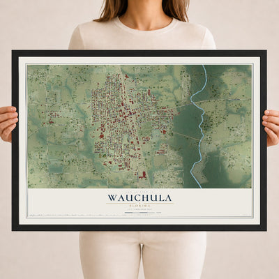 Wauchula, Florida map print, 18" x 24" W/ Black Ayous Wood Frame mockup