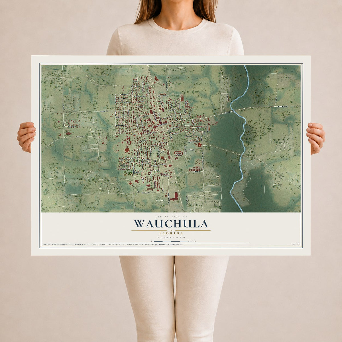Wauchula, Florida map print, 24" x 36" Archival Matte Print mockup