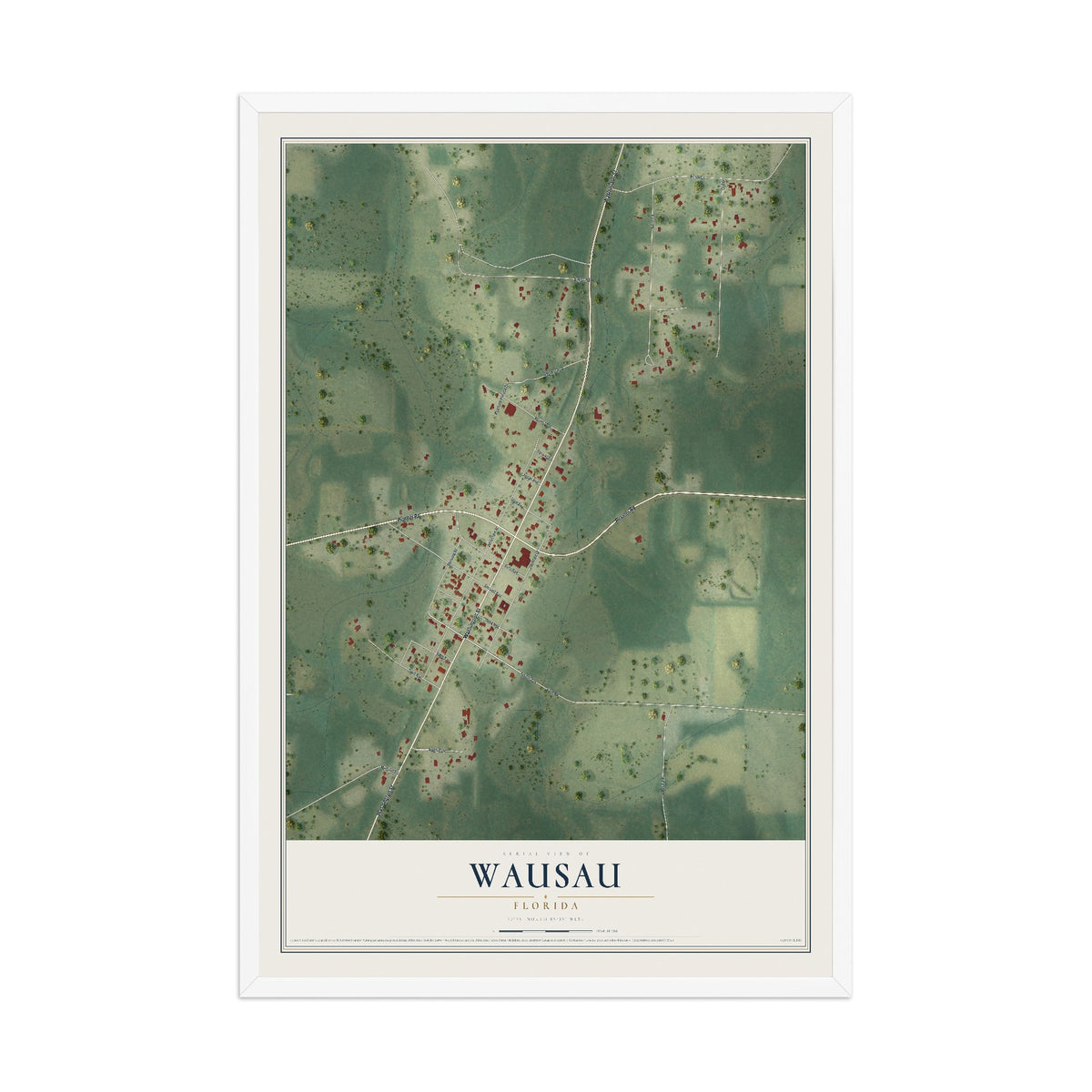 Wausau, Florida map print, 12" x 18" W/ White Ayous Wood Frame mockup