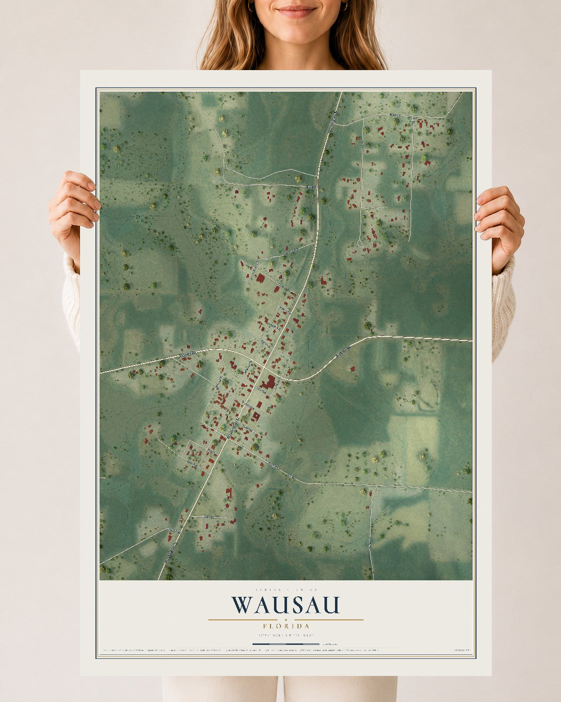 Wausau, Florida map print, 24" x 36" Archival Matte Print mockup