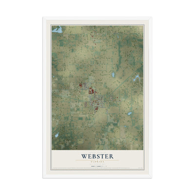 Webster, Florida map print, 12" x 18" W/ White Ayous Wood Frame mockup