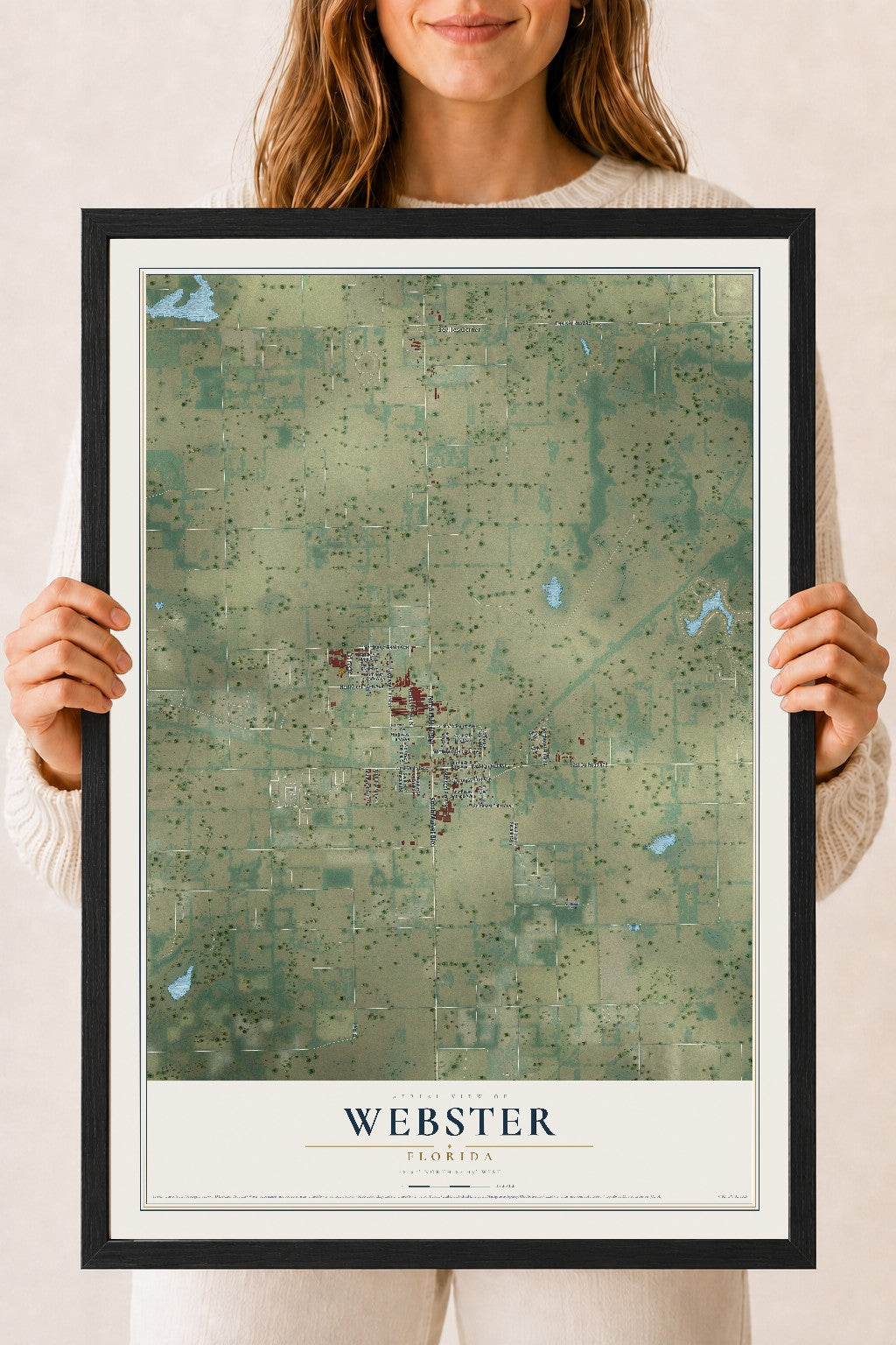 Webster, Florida map print, 18" x 24" W/ Black Ayous Wood Frame mockup