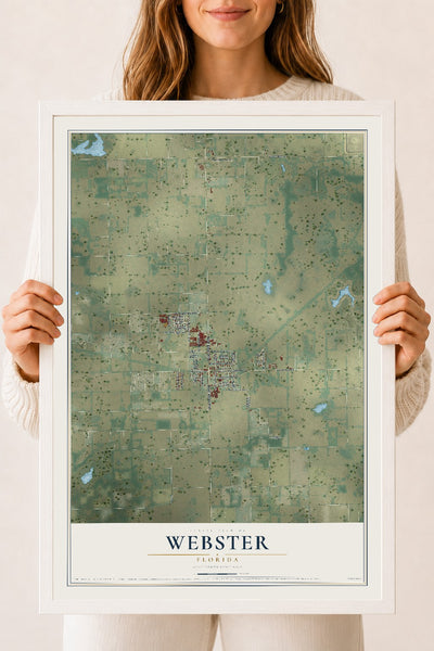 Webster, Florida map print, 18" x 24" W/ White Ayous Wood Frame mockup