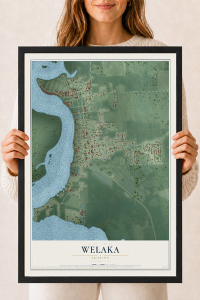 Welaka, Florida map print, 18" x 24" W/ Black Ayous Wood Frame mockup