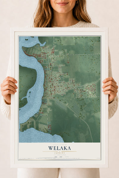 Welaka, Florida map print, 18" x 24" W/ White Ayous Wood Frame mockup