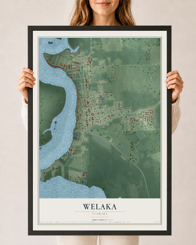 Welaka, Florida map print, 24" x 36" W/ Black Ayous Wood Frame mockup