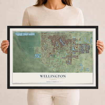 Wellington, Florida map print, 12" x 18" W/ Black Ayous Wood Frame mockup