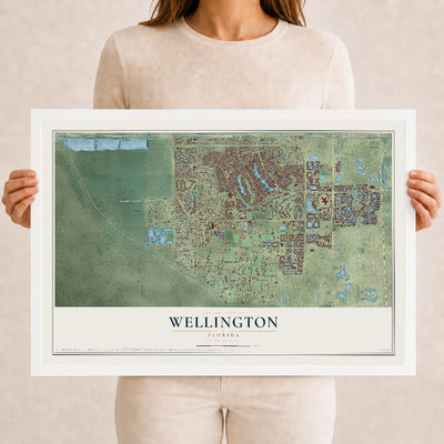 Wellington, Florida map print, 12" x 18" W/ White Ayous Wood Frame mockup