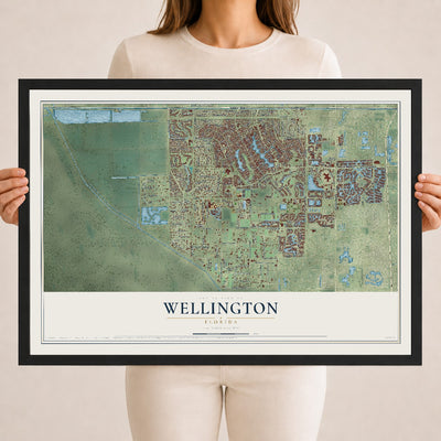 Wellington, Florida map print, 18" x 24" W/ Black Ayous Wood Frame mockup