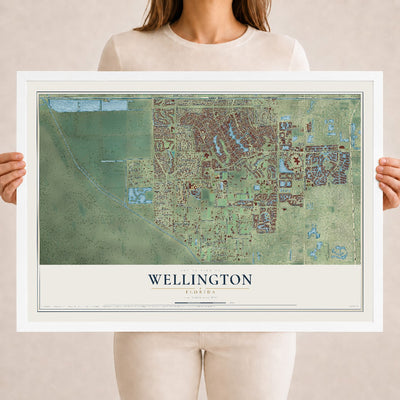 Wellington, Florida map print, 18" x 24" W/ White Ayous Wood Frame mockup