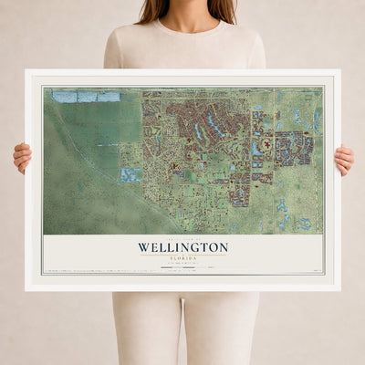 Wellington, Florida map print, 24" x 36" W/ White Ayous Wood Frame mockup