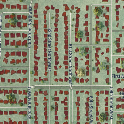 Close-up of the map of West Bradenton, Florida print showing street and building detail