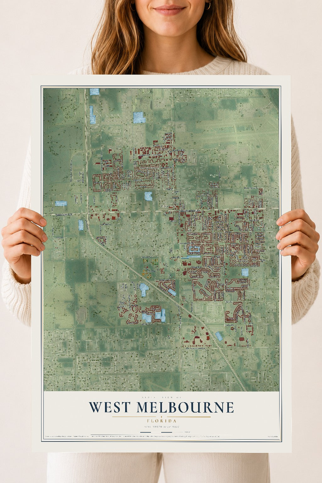 West Melbourne, Florida map print, 18" x 24" Archival Matte Print mockup
