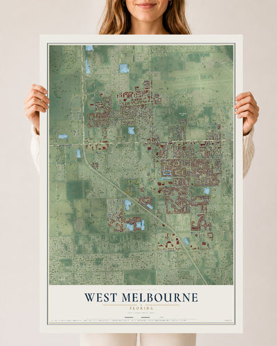 West Melbourne, Florida map print, 24" x 36" Archival Matte Print mockup