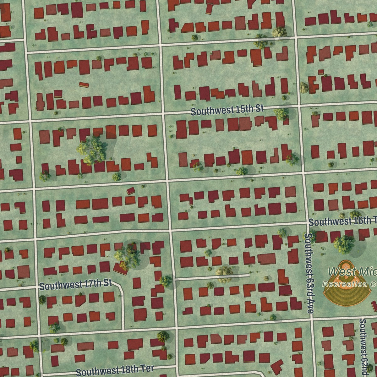 Close-up 2 of the West Miami, Florida map artwork