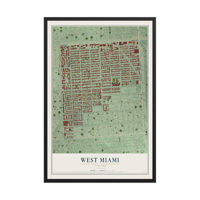 West Miami, Florida map print, 12" x 18" W/ Black Ayous Wood Frame mockup