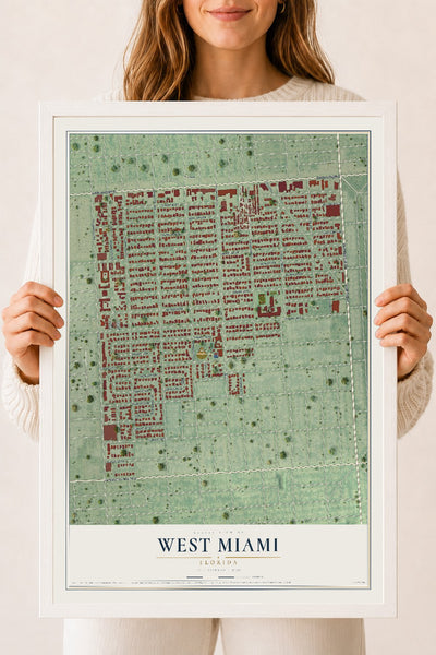 West Miami, Florida map print, 18" x 24" W/ White Ayous Wood Frame mockup