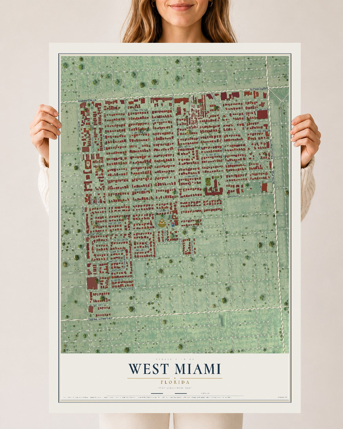 West Miami, Florida map print, 24" x 36" Archival Matte Print mockup