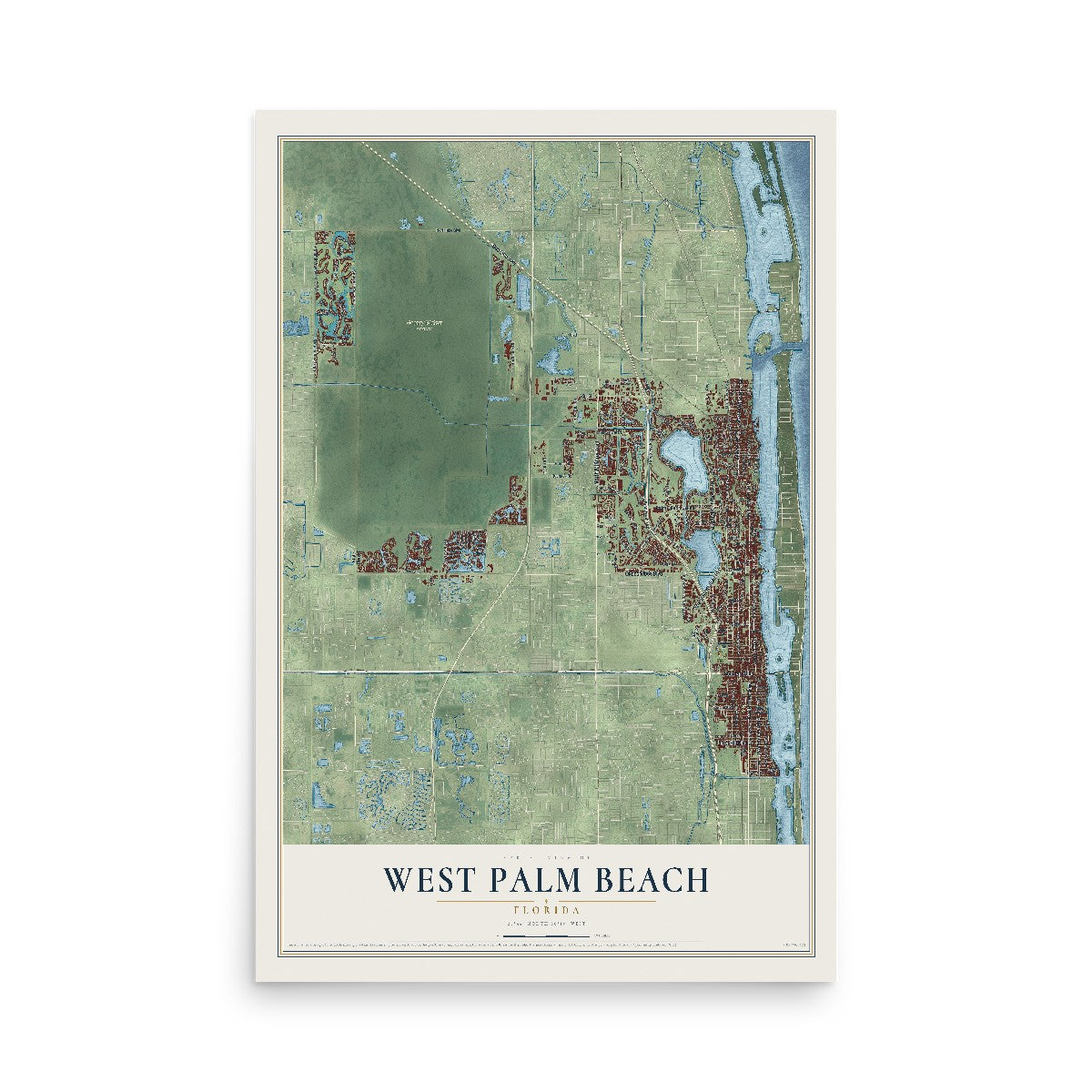 West Palm Beach, Florida map print, 12" x 18" Archival Matte Print mockup