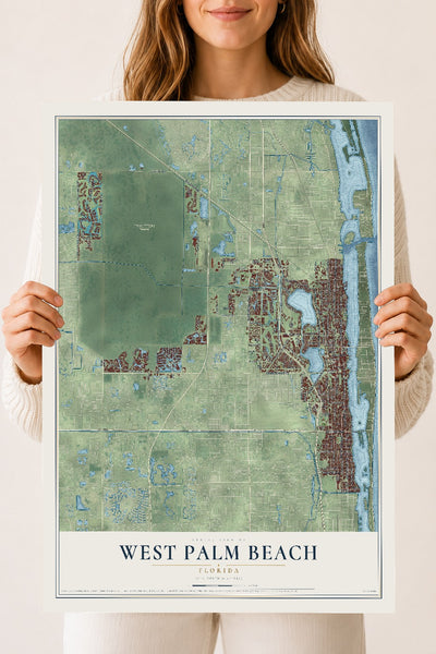 West Palm Beach, Florida map print, 18" x 24" Archival Matte Print mockup