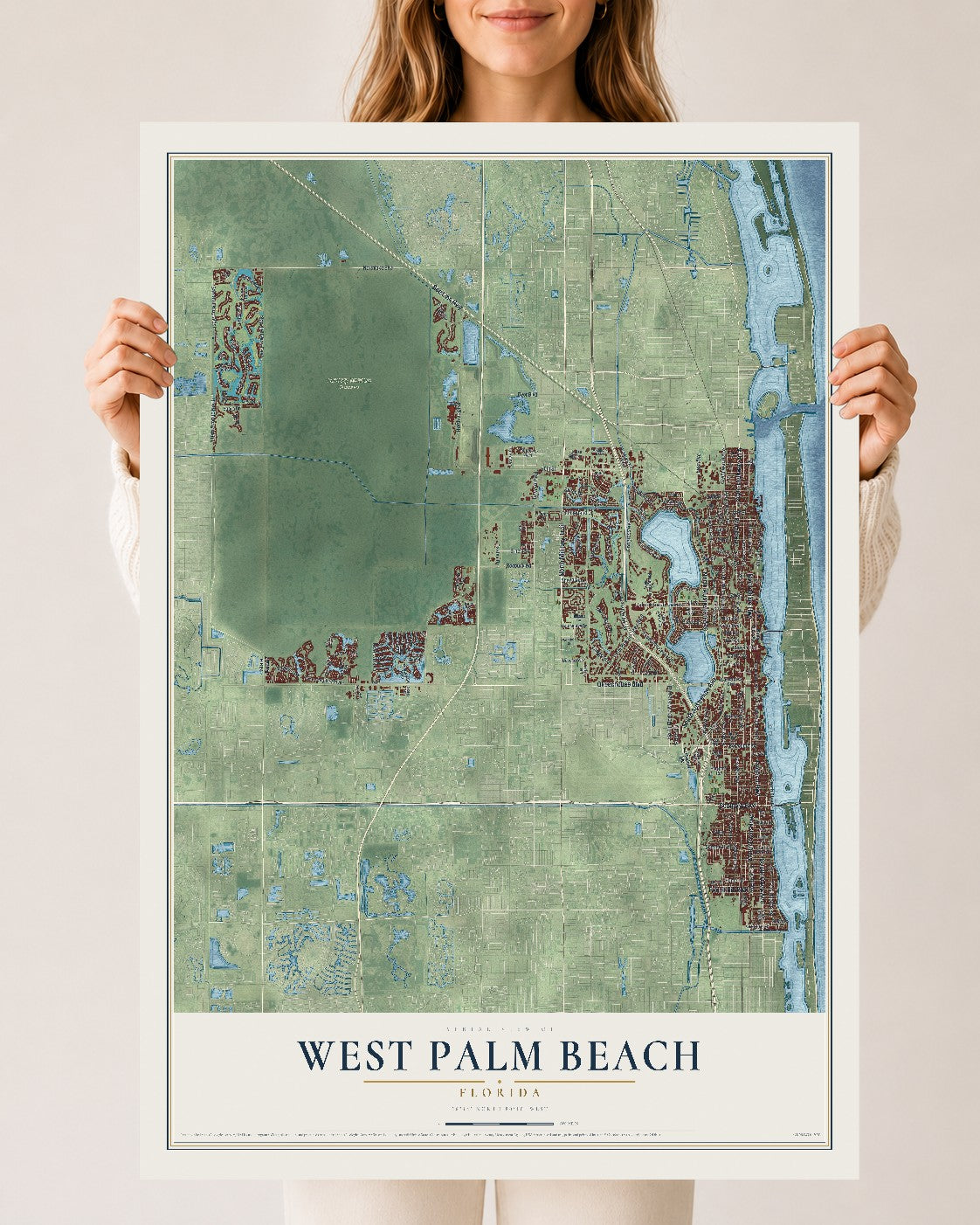 West Palm Beach, Florida map print, 24" x 36" Archival Matte Print mockup