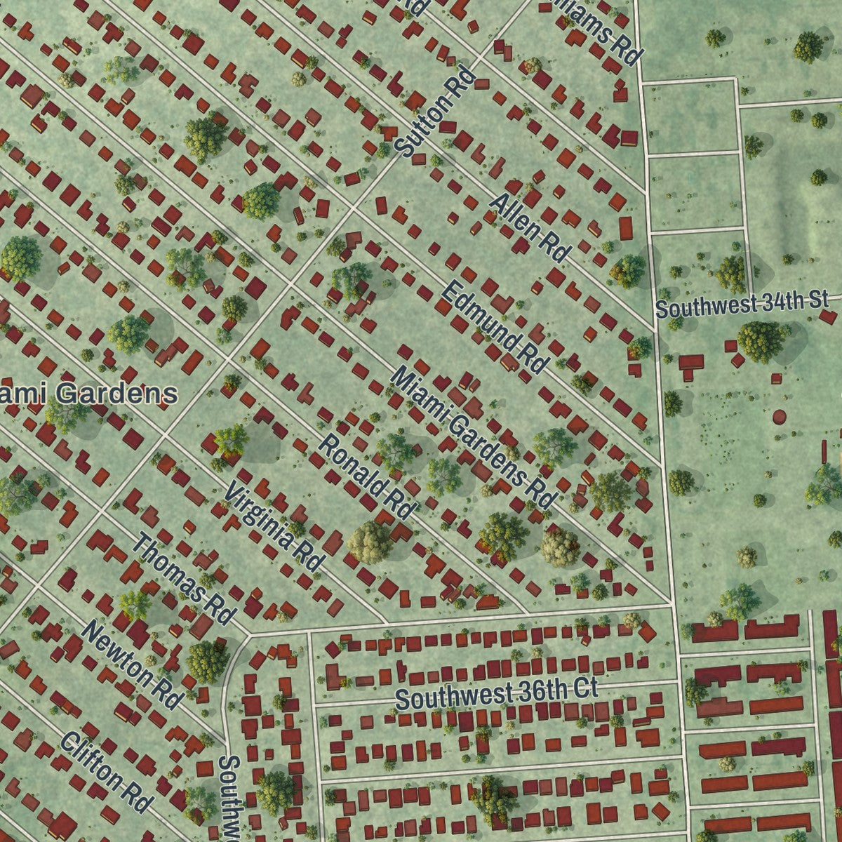 Close-up 2 of the West Park, Florida map artwork