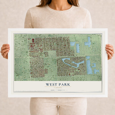 West Park, Florida map print, 12" x 18" W/ White Ayous Wood Frame mockup