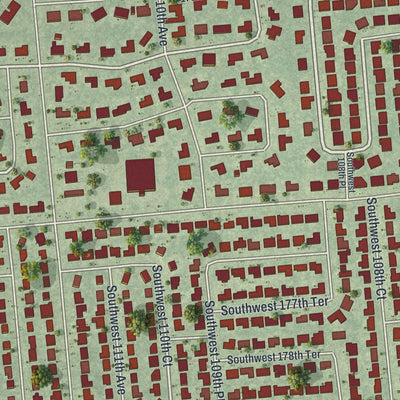 Close-up of the map of West Perrine, Florida print showing street and building detail